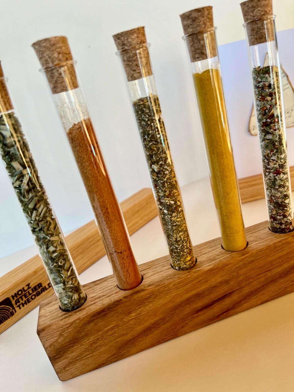 Gewürzregal | Reagenzglashalter aus Glas mit Korkstopfen | Eiche Knospe Ständer| Gewürzständer | Ordnungssystem| Einzelständer Vase