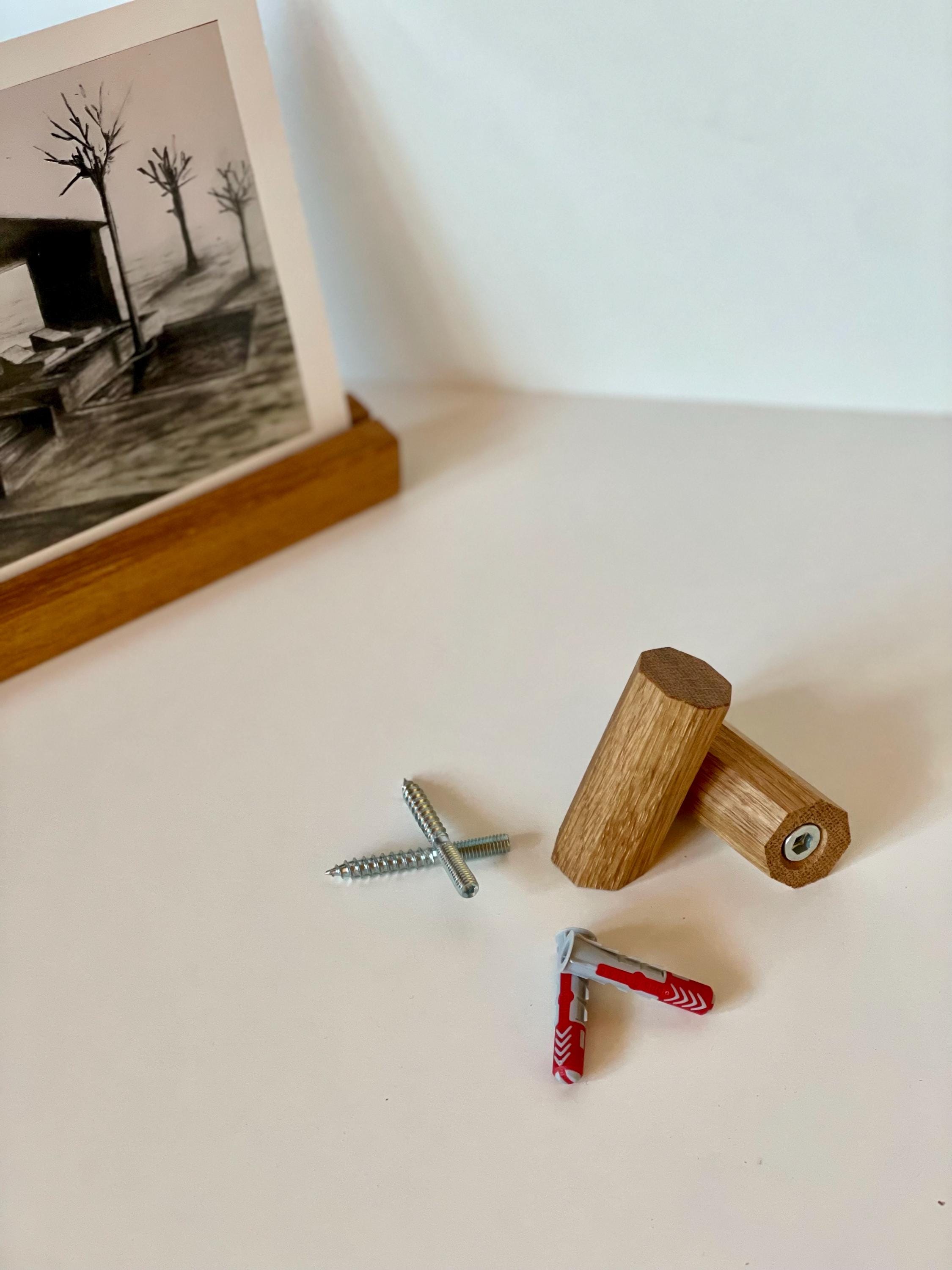 Wandhaken Eiche achteckig Set XL handgefertigter Garderobenhaken & Kleiderhaken aus massivem Holz