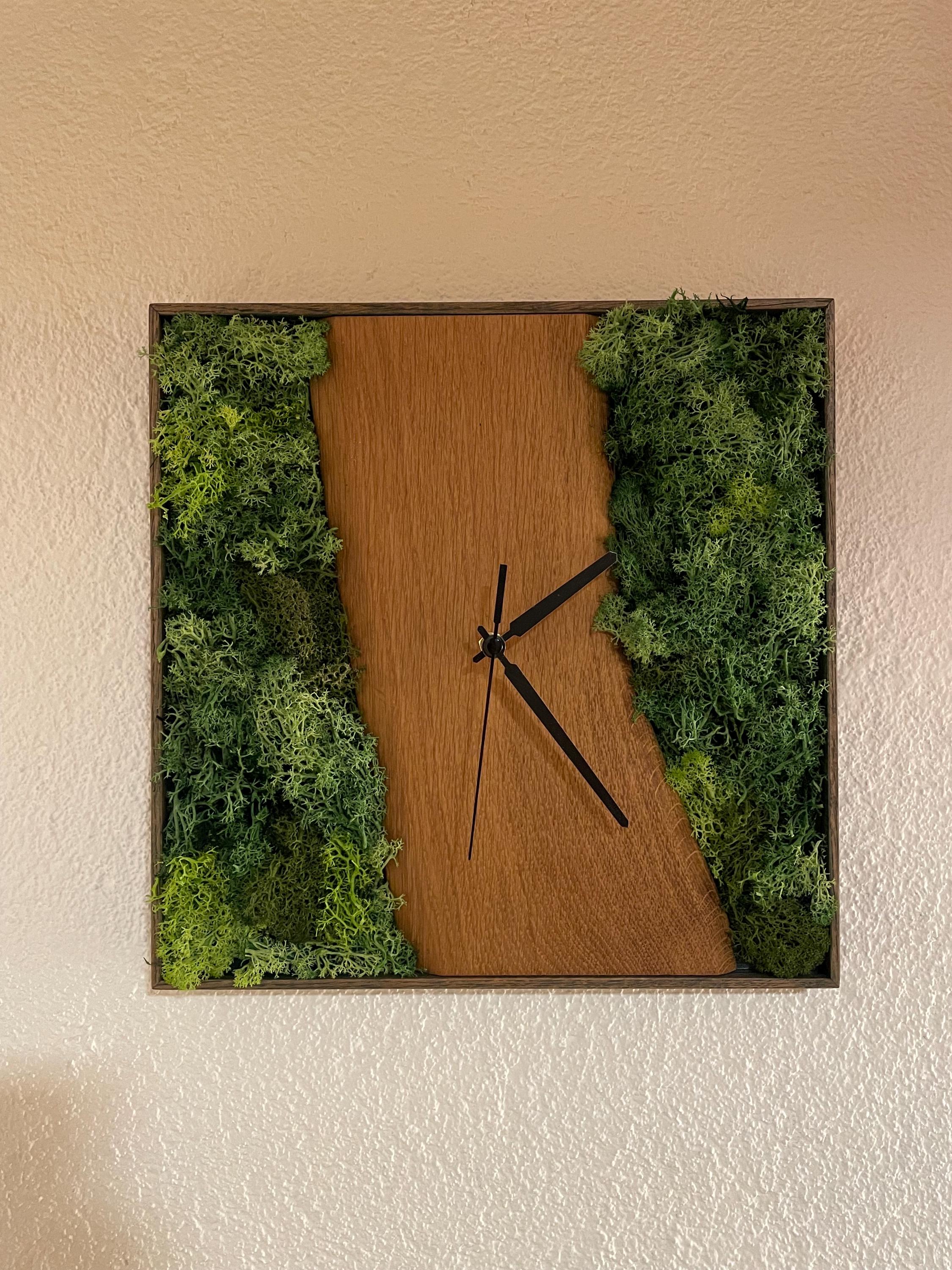 Moos Wanduhr Eiche handgefertigte Funkuhr aus Holz & echtem Moos modern und natürlich