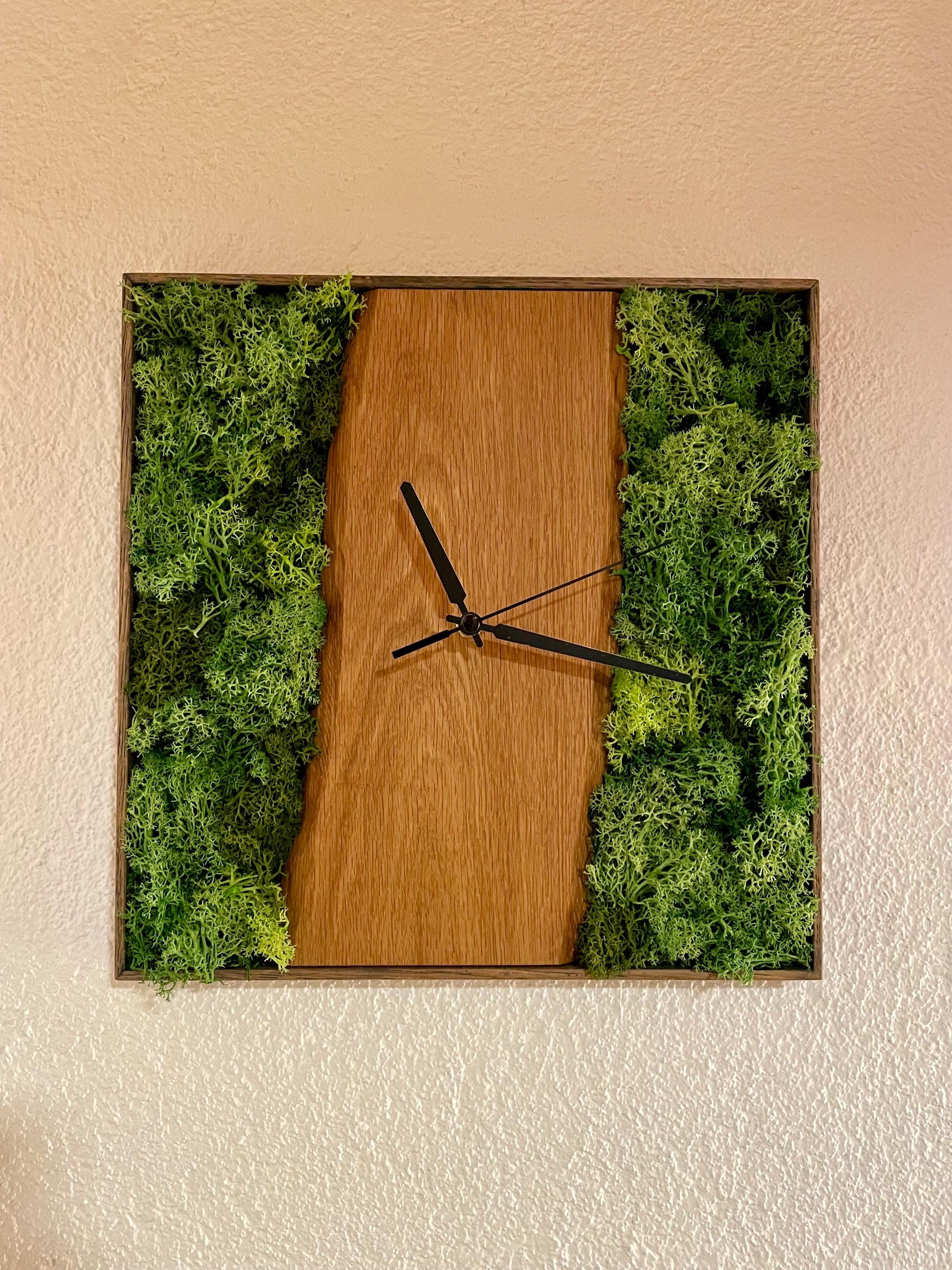 Moos Wanduhr Eiche handgefertigte Funkuhr aus Holz & echtem Moos modern und natürlich