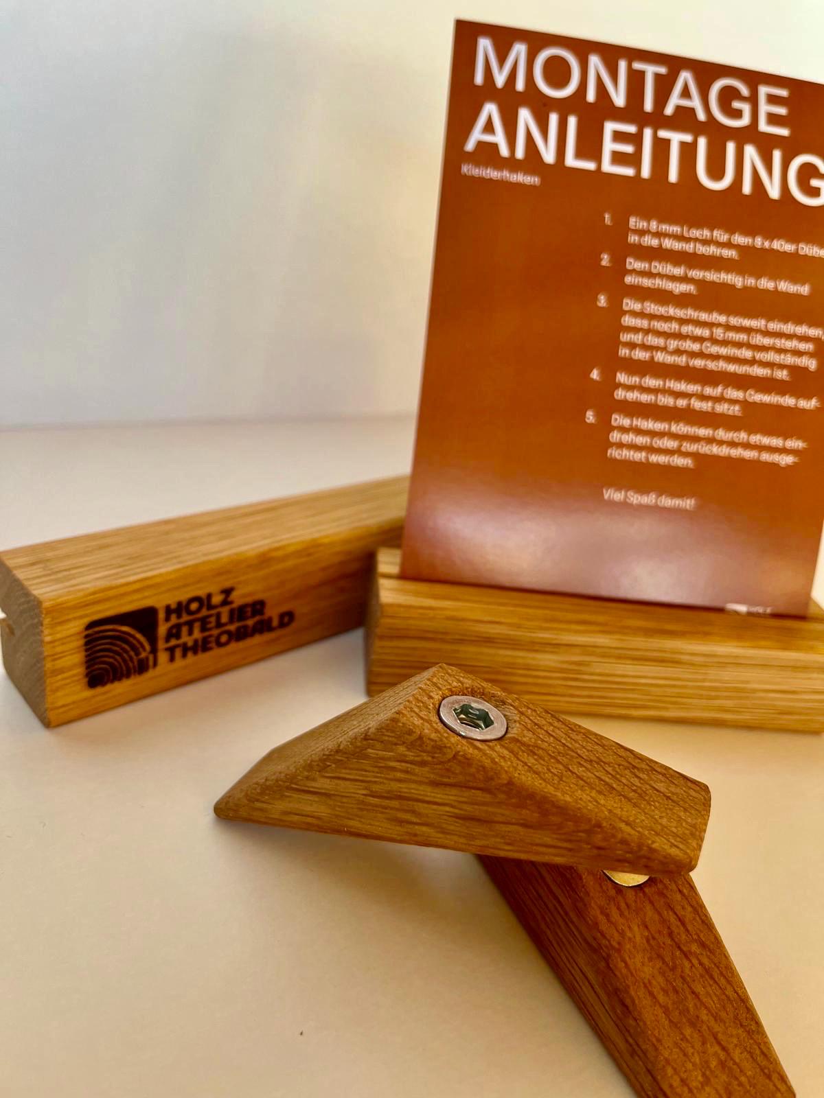 Wandhaken Eiche Massiver Garderobenhaken & Handtuchhalter Handgefertigt, stabil + naturgeölt