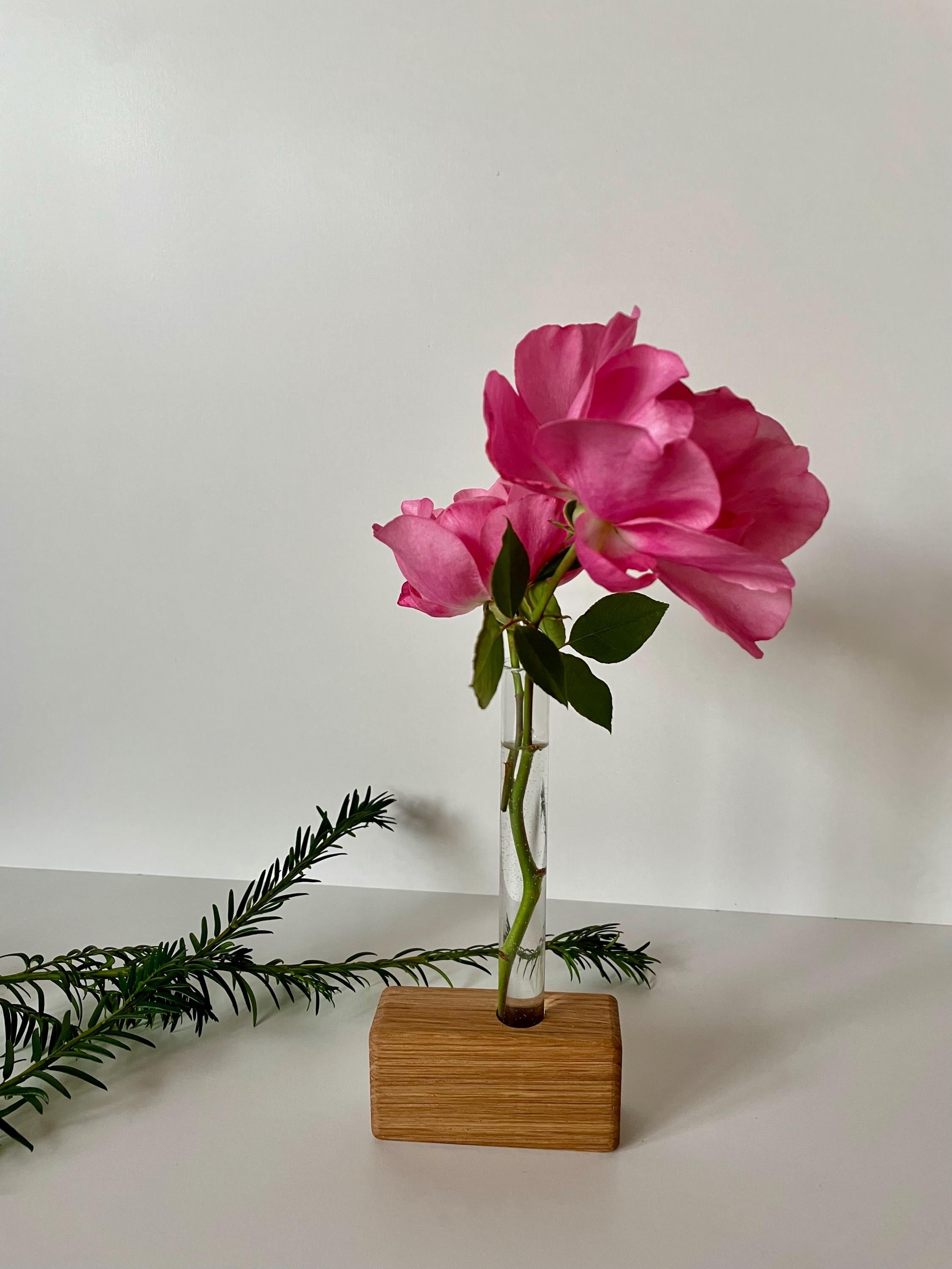 Reagenzglashalter Eiche handgefertigte Blumenvase aus Holz Deko mit Glasröhrchen & Kork