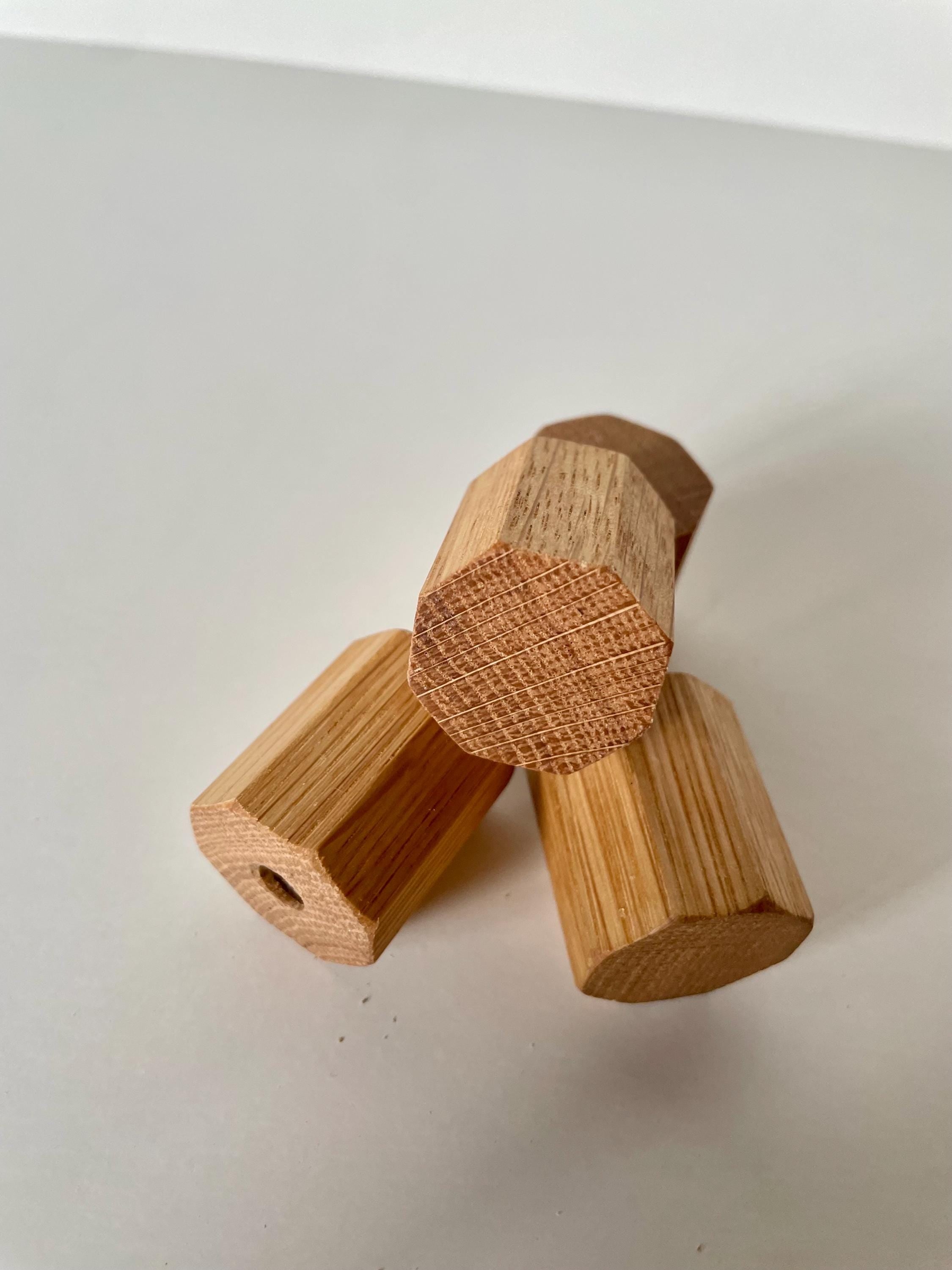 Möbelgriffe aus Eichenholz achteckig Handgemacht & geölt passend für IKEA Möbel, Schubladen, Türen, Kommoden + DIY-Projekte