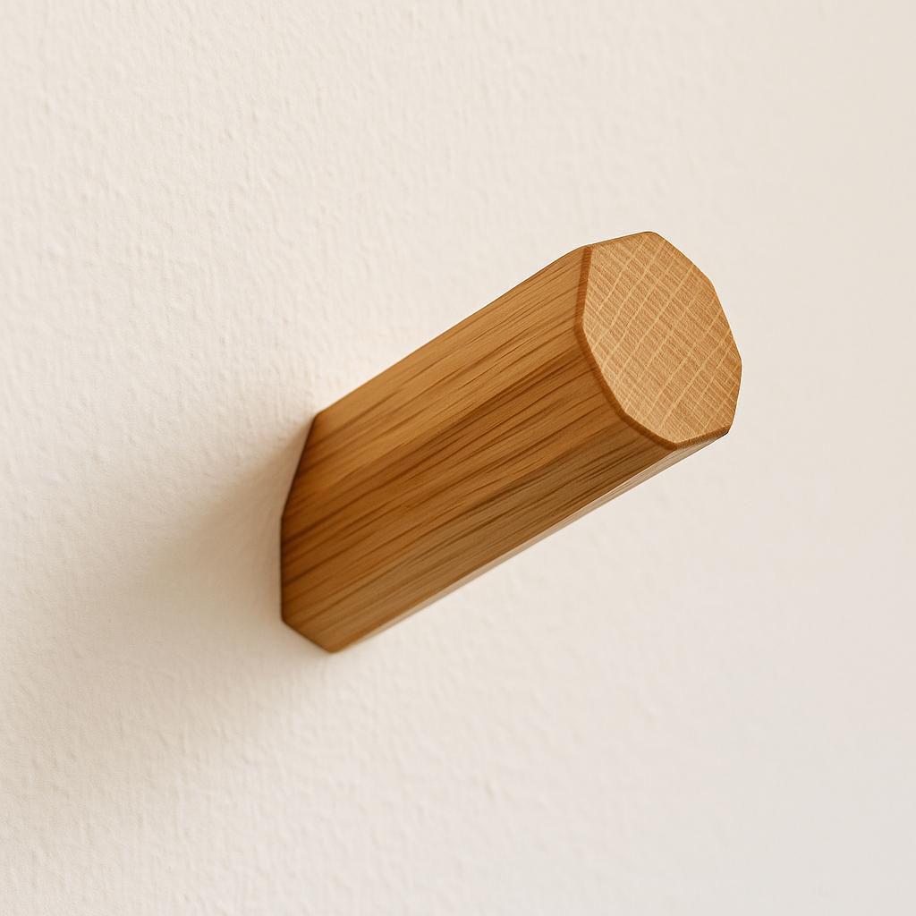 Wandhaken Eiche achteckig Set XL handgefertigter Garderobenhaken & Kleiderhaken aus massivem Holz