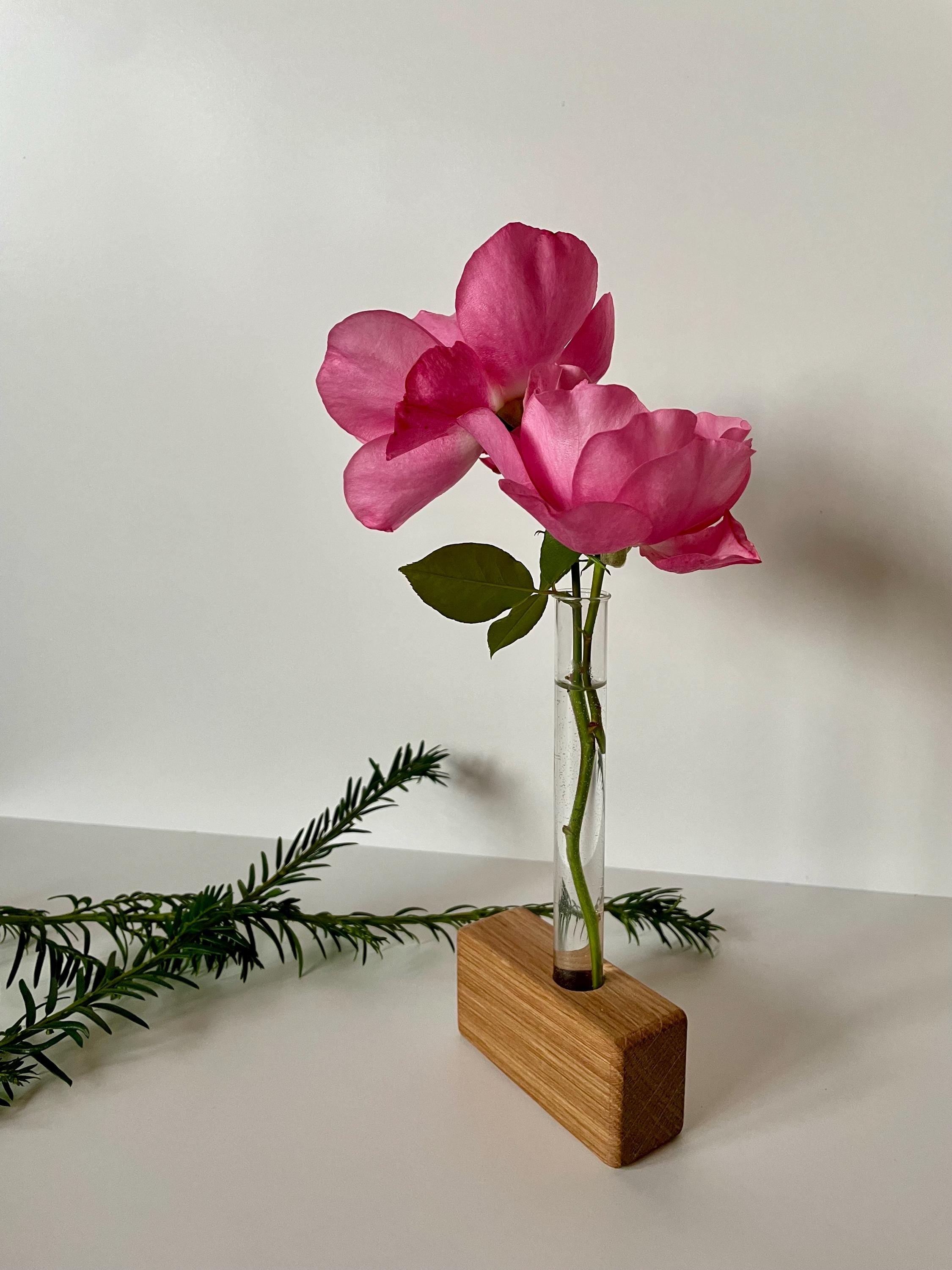 Reagenzglashalter Eiche  handgefertigte Blumenvase aus Holz  Deko mit Glasröhrchen & Kork