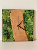 Moos Wanduhr Eiche  handgefertigte Funkuhr aus Holz & echtem Moos  modern und natürlich