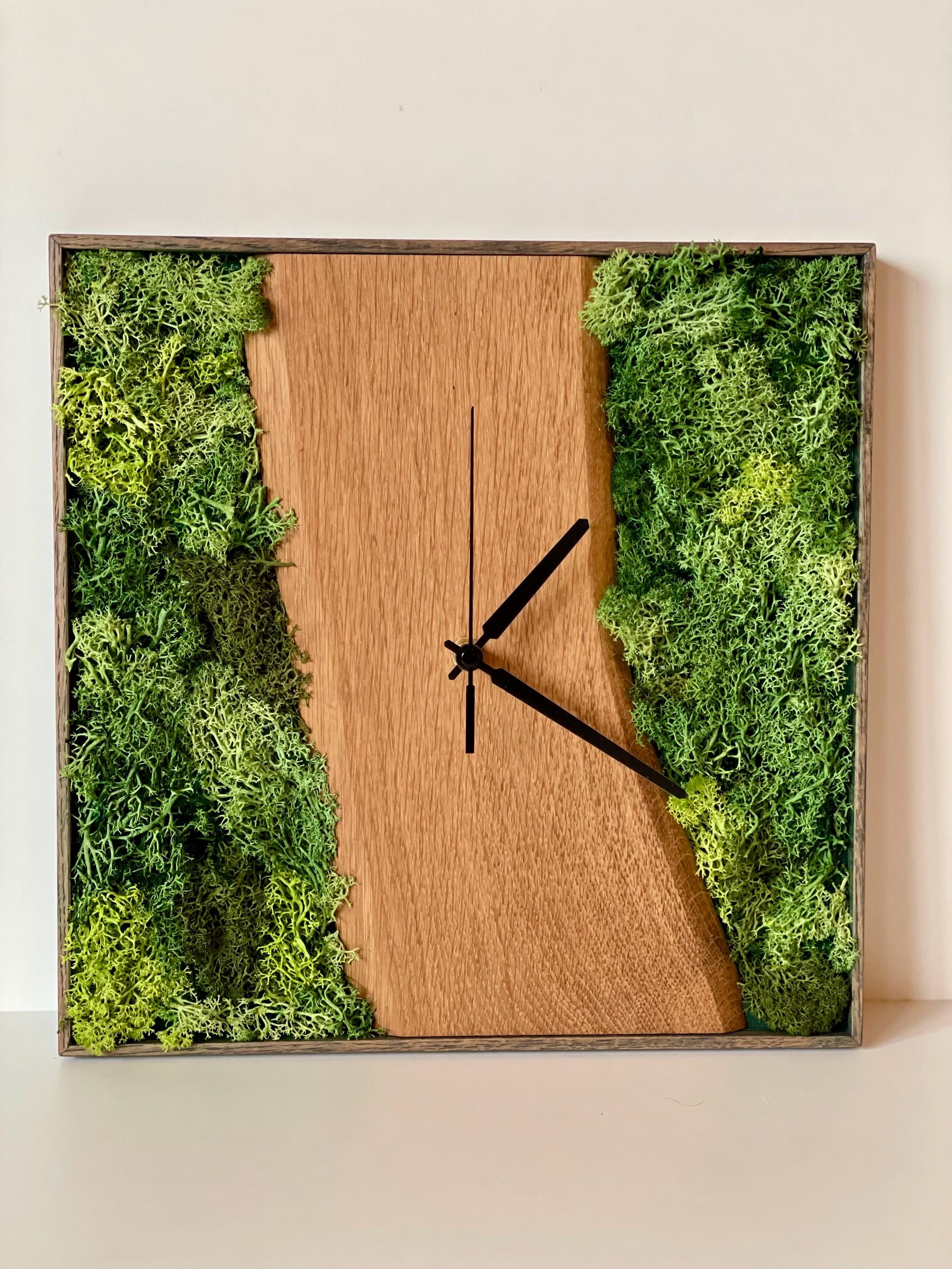 Moos Wanduhr Eiche  handgefertigte Funkuhr aus Holz & echtem Moos  modern und natürlich