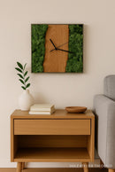 Moos Wanduhr Eiche  handgefertigte Funkuhr aus Holz & echtem Moos  modern und natürlich