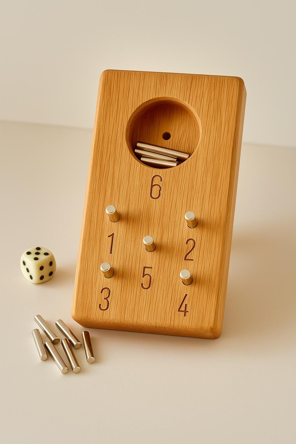 Freiwurf 6  Würfelspiel aus Eiche | Handgemachtes Holzspiel für 16 Spieler | Familienspiel, Geschenkidee, Gesellschaftsspiel