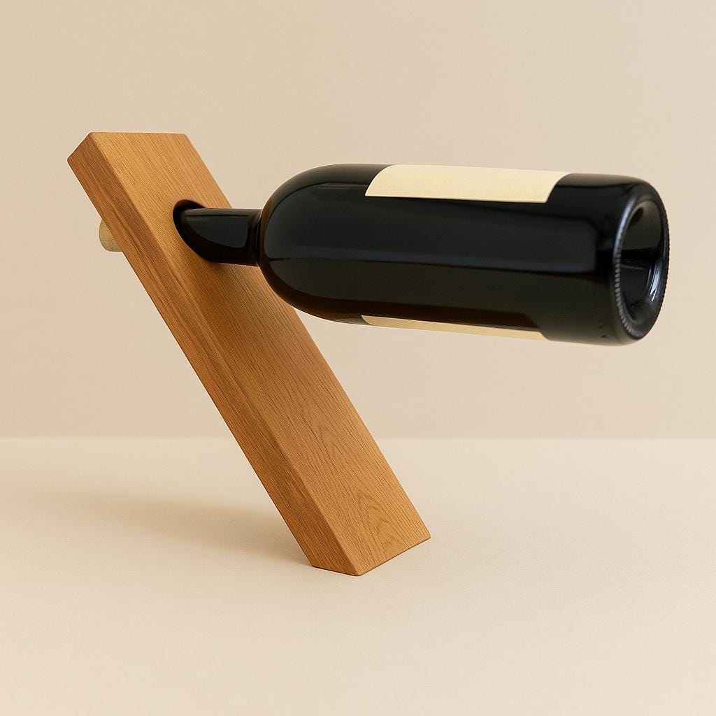 Floating oak wine bottle holder
