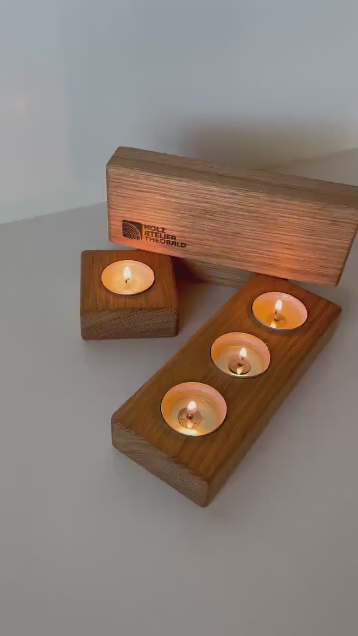 Teelichthalter aus Eiche – handgemachter Kerzenhalter aus Massivholz – stilvolle Tischdeko & Geschenkidee